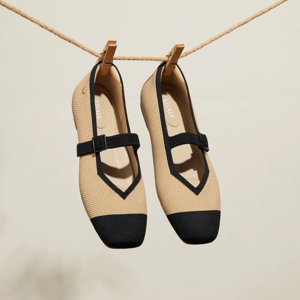 VIVAIA Margot Mary Jane Almond Black Cap Toe Knit Flats EU 39 US 8 NEW